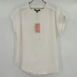 Quince White Organic Cotton Gauze Roll Sleeve Shirt sz M Women's Short Sleeve